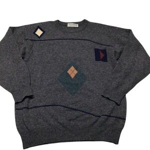 Glenmoor Vintage 100% Pure Lambswool Gray Geometric Argyle Crewneck Sweater 42